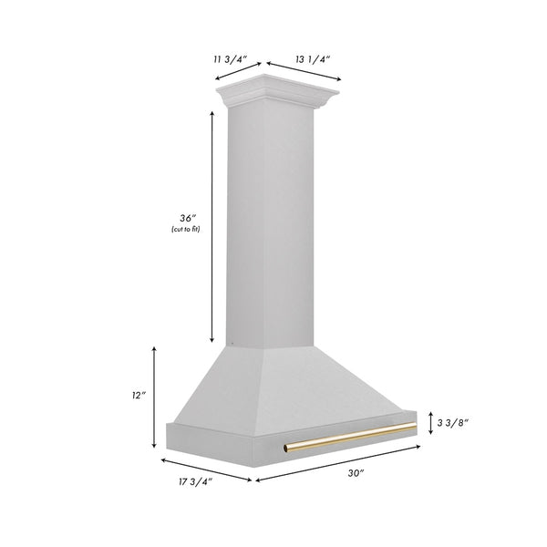 ZLINE 30 in. Autograph Edition Convertible Fingerprint Resistant Satin Stainless Steel Range Hood with Polished Gold Handle (KB4SNZ-30-G)