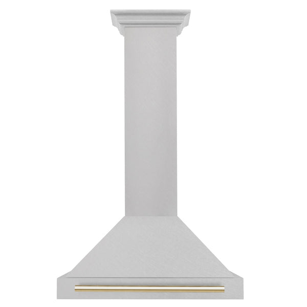 ZLINE 30 in. Autograph Edition Convertible Fingerprint Resistant Satin Stainless Steel Range Hood with Polished Gold Handle (KB4SNZ-30-G)