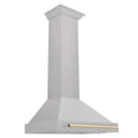 ZLINE 30 in. Autograph Edition Convertible Fingerprint Resistant Satin Stainless Steel Range Hood with Polished Gold Handle (KB4SNZ-30-G)