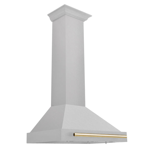 ZLINE 30 in. Autograph Edition Convertible Fingerprint Resistant Satin Stainless Steel Range Hood with Polished Gold Handle (KB4SNZ-30-G)