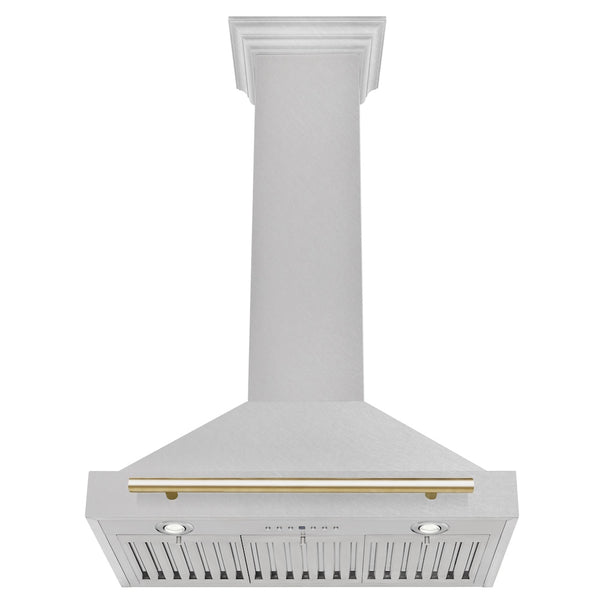 ZLINE 30 in. Autograph Edition Convertible Fingerprint Resistant Satin Stainless Steel Range Hood with Polished Gold Handle (KB4SNZ-30-G)