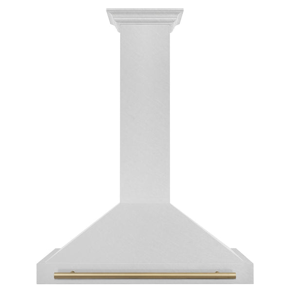 ZLINE 36 in. Autograph Edition Convertible Fingerprint Resistant Satin Stainless Steel Range Hood with Champagne Bronze Handle (KB4SNZ-36-CB)
