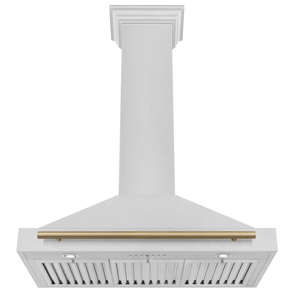 ZLINE 36 in. Autograph Edition Convertible Fingerprint Resistant Satin Stainless Steel Range Hood with Champagne Bronze Handle (KB4SNZ-36-CB)