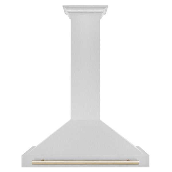 ZLINE 36 in. Autograph Edition Convertible Fingerprint Resistant Satin Stainless Steel Range Hood with Polished Gold Handle (KB4SNZ-36-G)