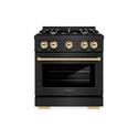 ZLINE Autograph Edition 30 in. 4.2 cu. ft. Select Dual Fuel Range with 4 Burner Gas Cooktop and Electric Convection Oven in Black Stainless Steel with Polished Gold Accents (HDRBZ-30-G)