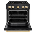 ZLINE Autograph Edition 30 in. 4.2 cu. ft. Select Dual Fuel Range with 4 Burner Gas Cooktop and Electric Convection Oven in Black Stainless Steel with Polished Gold Accents, Open Box-Great Condition
