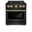 ZLINE Autograph Edition 30 in. 4.2 cu. ft. Select Dual Fuel Range with 4 Burner Gas Cooktop and Electric Convection Oven in Black Stainless Steel with Polished Gold Accents, Open Box-Great Condition