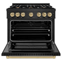 ZLINE Autograph Edition 36 in. 5.2 cu. ft. Select Dual Fuel Range with 6 Burner Gas Cooktop and Electric Convection Oven in Black Stainless Steel with Champagne Bronze Accents (HDRBZ-36-CB)