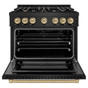 ZLINE Autograph Edition 36 in. 5.2 cu. ft. Select Dual Fuel Range with 6 Burner Gas Cooktop and Electric Convection Oven in Black Stainless Steel with Champagne Bronze Accents, Open Box-Great Condition