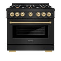 ZLINE Autograph Edition 36 in. 5.2 cu. ft. Select Dual Fuel Range with 6 Burner Gas Cooktop and Electric Convection Oven in Black Stainless Steel with Champagne Bronze Accents, Open Box-Great Condition