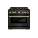 ZLINE Autograph Edition 36 in. 5.2 cu. ft. Select Dual Fuel Range with 6 Burner Gas Cooktop and Electric Convection Oven in Black Stainless Steel with Polished Gold Accents (HDRBZ-36-G)