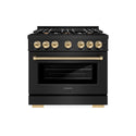 ZLINE Autograph Edition 36 in. 5.2 cu. ft. Select Dual Fuel Range with 6 Burner Gas Cooktop and Electric Convection Oven in Black Stainless Steel with Polished Gold Accents, Open Box-Great Condition