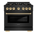 ZLINE Autograph Edition 36 in. 5.2 cu. ft. Select Dual Fuel Range with 6 Burner Gas Cooktop and Electric Convection Oven in Black Stainless Steel with Polished Gold Accents, Open Box-Great Condition
