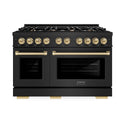 ZLINE Autograph Edition 48 in. 6.7 cu. ft. Select Double Oven Dual Fuel Range with 8 Burner Gas Cooktop in Black Stainless Steel and Champagne Bronze Accents, Open Box-Great Condition