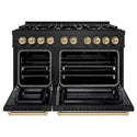 ZLINE Autograph Edition 48 in. 6.7 cu. ft. Select Double Oven Dual Fuel Range with 8 Burner Gas Cooktop in Black Stainless Steel and Champagne Bronze Accents, Open Box-Great Condition