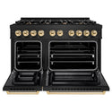 ZLINE Autograph Edition 48 in. 6.7 cu. ft. Select Double Oven Dual Fuel Range with 8 Burner Gas Cooktop in Black Stainless Steel and Polished Gold Accents, Open Box-Great Condition