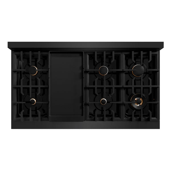 ZLINE Autograph Edition 48 in. 6.7 cu. ft. Select Double Oven Dual Fuel Range with 8 Burner Gas Cooktop in Black Stainless Steel and Polished Gold Accents, Open Box-Great Condition