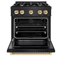 ZLINE Autograph Edition 30 in. 4.2 cu. ft. Select Gas Range with 4 Burner Cooktop and Convection Gas Oven in Black Stainless Steel and Polished Gold Accents, Open Box-Great Condition