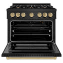 ZLINE Autograph Edition 36 in. 5.2 cu. ft. Select Gas Range with 6 Burner Cooktop and Convection Gas Oven in Black Stainless Steel and Champagne Bronze Accents (HGRBZ-36-CB)