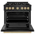 ZLINE Autograph Edition 36 in. 5.2 cu. ft. Select Gas Range with 6 Burner Cooktop and Convection Gas Oven in Black Stainless Steel and Champagne Bronze Accents, Open Box-Great Condition