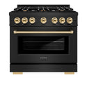 ZLINE Autograph Edition 36 in. 5.2 cu. ft. Select Gas Range with 6 Burner Cooktop and Convection Gas Oven in Black Stainless Steel and Polished Gold Accents (HGRBZ-36-G)