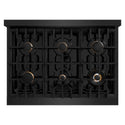 ZLINE Autograph Edition 36 in. 5.2 cu. ft. Select Gas Range with 6 Burner Cooktop and Convection Gas Oven in Black Stainless Steel and Polished Gold Accents, Open Box-Great Condition