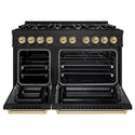 ZLINE Autograph Edition 48 in. 6.7 cu. ft. Select Double Oven Gas Range with 8 Burner Cooktop in Black Stainless Steel and Champagne Bronze Accents, Open Box-Great Condition