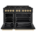 ZLINE Autograph Edition 48 in. 6.7 cu. ft. Select Double Oven Gas Range with 8 Burner Cooktop in Black Stainless Steel and Polished Gold Accents, Open Box-Great Condition