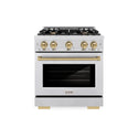 ZLINE Autograph Edition 30 in. 4.2 cu. ft. Select Dual Fuel Range with 4 Burner Gas Cooktop and Electric Convection Oven in DuraSnow® Stainless Steel with Champagne Bronze Accents (HDRSZ-30-CB)