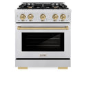 ZLINE Autograph Edition 30 in. 4.2 cu. ft. Select Dual Fuel Range with 4 Burner Gas Cooktop and Electric Convection Oven in DuraSnow® Stainless Steel with Champagne Bronze Accents (HDRSZ-30-CB)