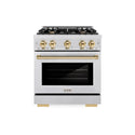 ZLINE Autograph Edition 30 in. 4.2 cu. ft. Select Dual Fuel Range with 4 Burner Gas Cooktop and Electric Convection Oven in DuraSnow® Stainless Steel with Polished Gold Accents (HDRSZ-30-G)