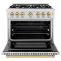 ZLINE Autograph Edition 36 in. 5.2 cu. ft. Select Dual Fuel Range with 6 Burner Gas Cooktop and Electric Convection Oven in DuraSnow® Stainless Steel with Champagne Bronze Accents (HDRSZ-36-CB)