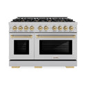 ZLINE Autograph Edition 48 in. 6.7 cu. ft. Select Double Oven Dual Fuel Range with 8 Burner Gas Cooktop in DuraSnow® Stainless Steel and Champagne Bronze Accents (HDRSZ-48-CB)