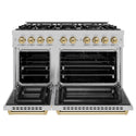 ZLINE Autograph Edition 48 in. 6.7 cu. ft. Select Double Oven Dual Fuel Range with 8 Burner Gas Cooktop in DuraSnow® Stainless Steel and Champagne Bronze Accents (HDRSZ-48-CB)