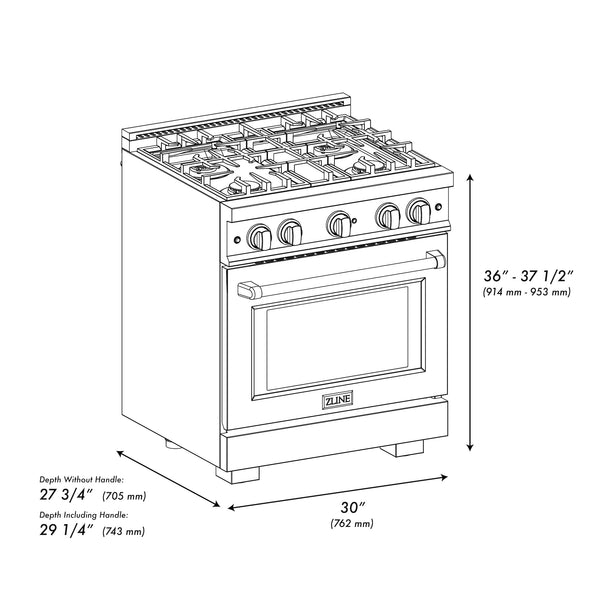 ZLINE Autograph Edition 30 in. 4.2 cu. ft. Select Gas Range with 4 Burner Cooktop and Convection Gas Oven in DuraSnow® Stainless Steel and Champagne Bronze Accents (HGRSZ-30-CB)