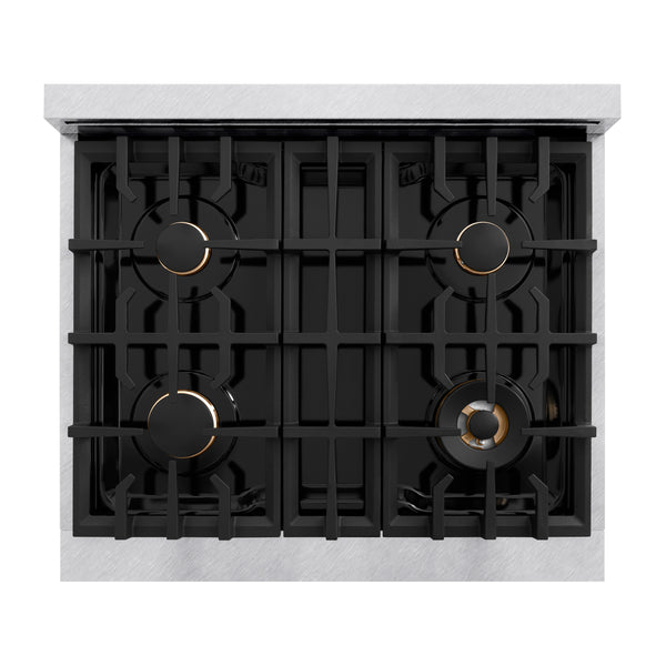 ZLINE Autograph Edition 30 in. 4.2 cu. ft. Select Gas Range with 4 Burner Cooktop and Convection Gas Oven in DuraSnow® Stainless Steel and Champagne Bronze Accents (HGRSZ-30-CB)