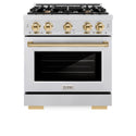 ZLINE Autograph Edition 30 in. 4.2 cu. ft. Select Gas Range with 4 Burner Cooktop and Convection Gas Oven in DuraSnow® Stainless Steel and Polished Gold Accents (HGRSZ-30-G)