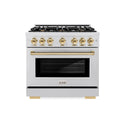 ZLINE Autograph Edition 36 in. 5.2 cu. ft. Select Gas Range with 6 Burner Cooktop and Convection Gas Oven in DuraSnow® Stainless Steel and Polished Gold Accents (HGRSZ-36-G)