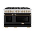 ZLINE Autograph Edition 48 in. 6.7 cu. ft. Select Double Oven Dual Fuel Range with 8 Burner Gas Cooktop in DuraSnow® Stainless Steel with Black Matte Doors and Polished Gold Accents (HDRSZ-BLM-48-G)