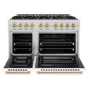 ZLINE Autograph Edition 48 in. 6.7 cu. ft. Select Double Oven Dual Fuel Range with 8 Burner Gas Cooktop in DuraSnow® Stainless Steel with White Matte Doors and Polished Gold Accents (HDRSZ-WM-48-G)