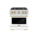 ZLINE Autograph Edition 30 in. 4.2 cu. ft. Select Dual Fuel Range with 4 Burner Gas Cooktop and Electric Convection Oven in DuraSnow® Stainless Steel with White Matte Door and Champagne Bronze Accents (HDRSZ-WM-30-CB)