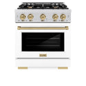 ZLINE Autograph Edition 30 in. 4.2 cu. ft. Select Dual Fuel Range with 4 Burner Gas Cooktop and Electric Convection Oven in DuraSnow® Stainless Steel with White Matte Door and Champagne Bronze Accents (HDRSZ-WM-30-CB)