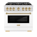 ZLINE Autograph Edition 36 in. 5.2 cu. ft. Select Dual Fuel Range with 6 Burner Gas Cooktop and Electric Convection Oven in DuraSnow® Stainless Steel with White Matte Door and Polished Gold Accents (HDRSZ-WM-36-G)