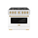 ZLINE Autograph Edition 36 in. 5.2 cu. ft. Select Gas Range with 6 Burner Cooktop and Convection Gas Oven in DuraSnow® Stainless Steel with White Matte Door and Polished Gold Accents (HGRSZ-WM-36-G)