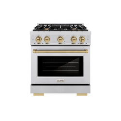 ZLINE Autograph Edition 30 in. 4.2 cu. ft. Select Dual Fuel Range with 4 Burner Gas Cooktop and Electric Convection Oven in Stainless Steel with Champagne Bronze Accents (HDRZ-30-CB)