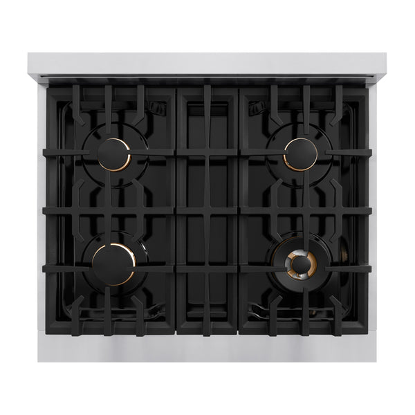 ZLINE Autograph Edition 30 in. 4.2 cu. ft. Select Dual Fuel Range with 4 Burner Gas Cooktop and Electric Convection Oven in Stainless Steel with Polished Gold Accents (HDRZ-30-G)