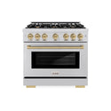 ZLINE Autograph Edition 36 in. 5.2 cu. ft. Select Dual Fuel Range with 6 Burner Gas Cooktop and Electric Convection Oven in Stainless Steel with Champagne Bronze Accents (HDRZ-36-CB)