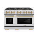 ZLINE Autograph Edition 48 in. 6.7 cu. ft. Select Double Oven Dual Fuel Range with 8 Burner Gas Cooktop in Stainless Steel and Champagne Bronze Accents (HDRZ-48-CB)