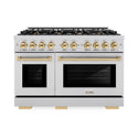 ZLINE Autograph Edition 48 in. 6.7 cu. ft. Select Double Oven Dual Fuel Range with 8 Burner Gas Cooktop in Stainless Steel and Polished Gold Accents (HDRZ-48-G)