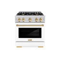 ZLINE Autograph Edition 30 in. 4.2 cu. ft. Select Dual Fuel Range with 4 Burner Gas Cooktop and Electric Convection Oven in Stainless Steel with White Matte Door and Polished Gold Accents (HDRZ-WM-30-G)